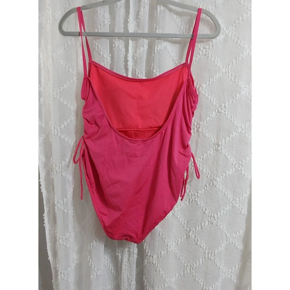 Old Navy Womens Hot Pink Ruched Side Tie One Piece Swimsuit Large
